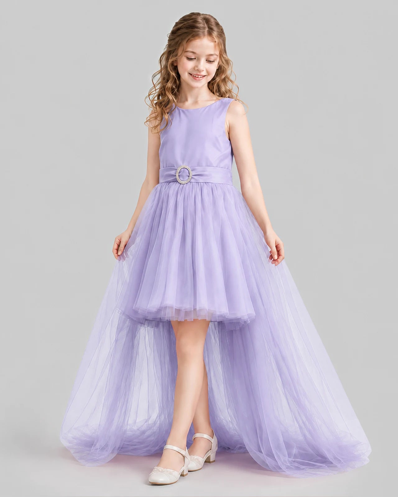 Lavender Flared Girls Pageant Dresses Side