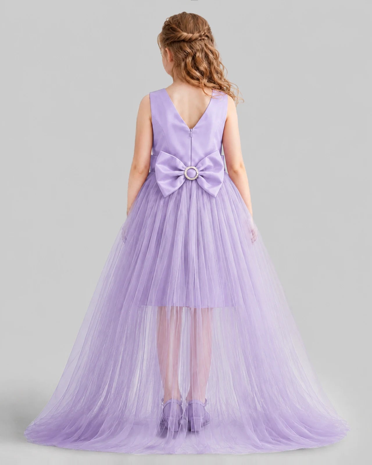 Lilac Flared Girls Pageant Dresses Back