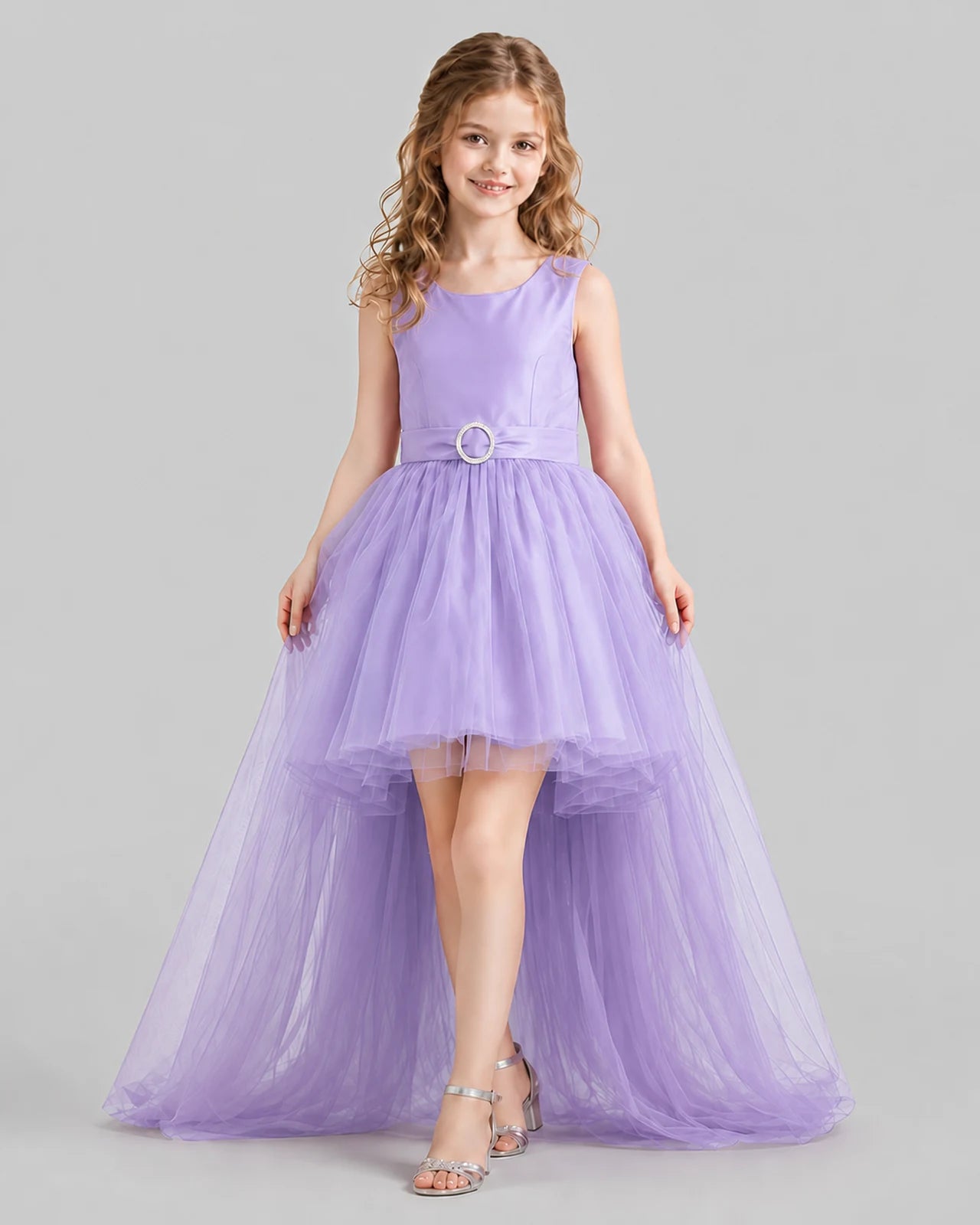 Lilac Flared Girls Pageant Dresses Front
