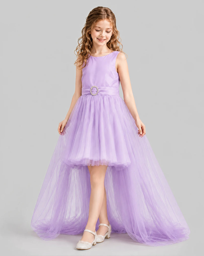 Lilac Flared Girls Pageant Dresses Side