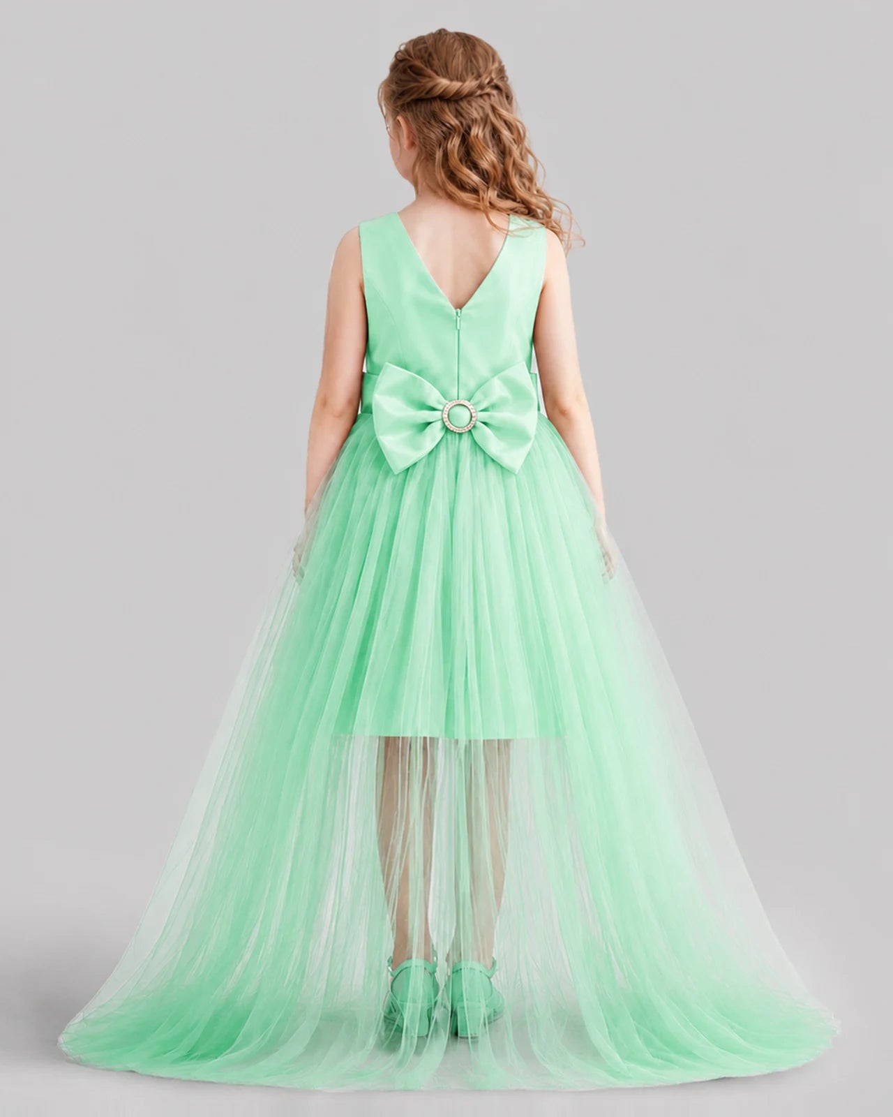 Mint Green Flared Girls Pageant Dresses Back