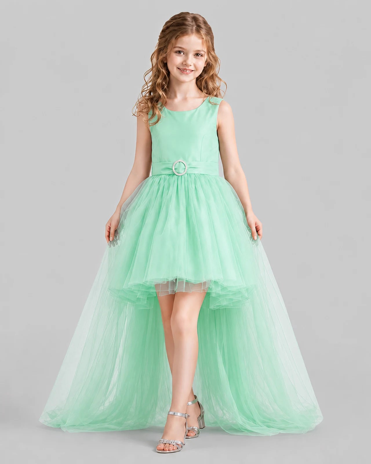 Mint Green Flared Girls Pageant Dresses Front