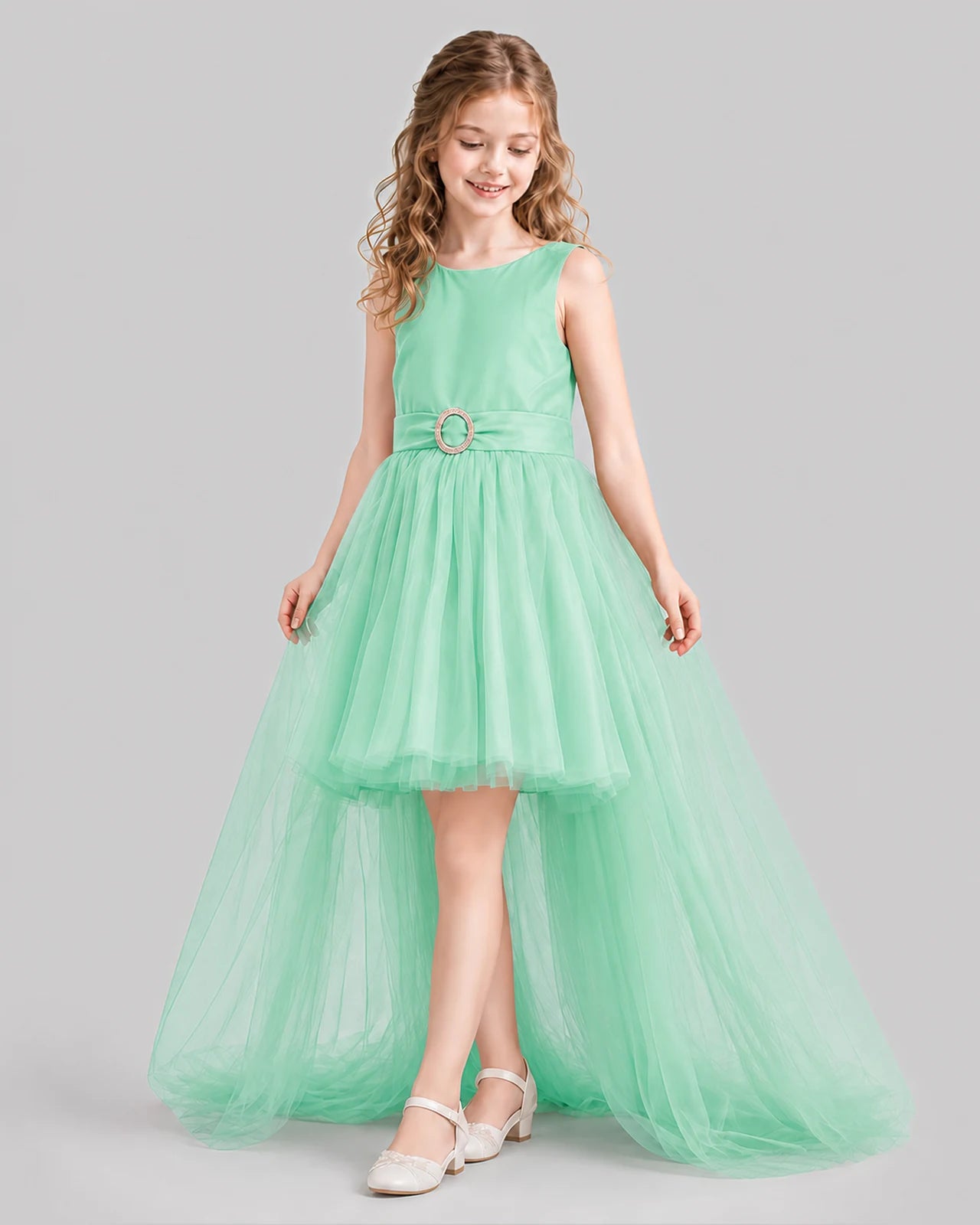 Mint Green Flared Girls Pageant Dresses Side