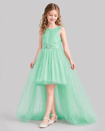 Mint Green Flared Girls Pageant Dresses Side