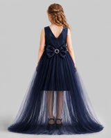 Navy Blue Flared Girls Pageant Dresses Back