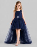 Navy Blue Flared Girls Pageant Dresses Front