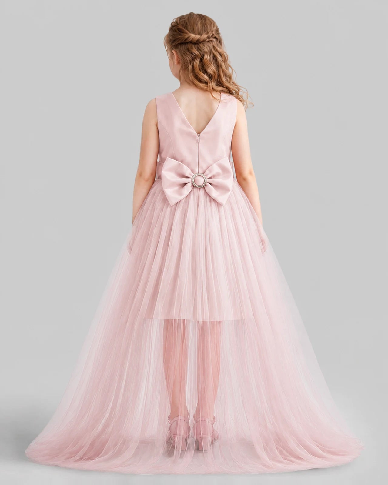 Pink Flared Girls Pageant Dresses Back