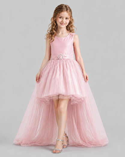 Pink Flared Girls Pageant Dresses Front
