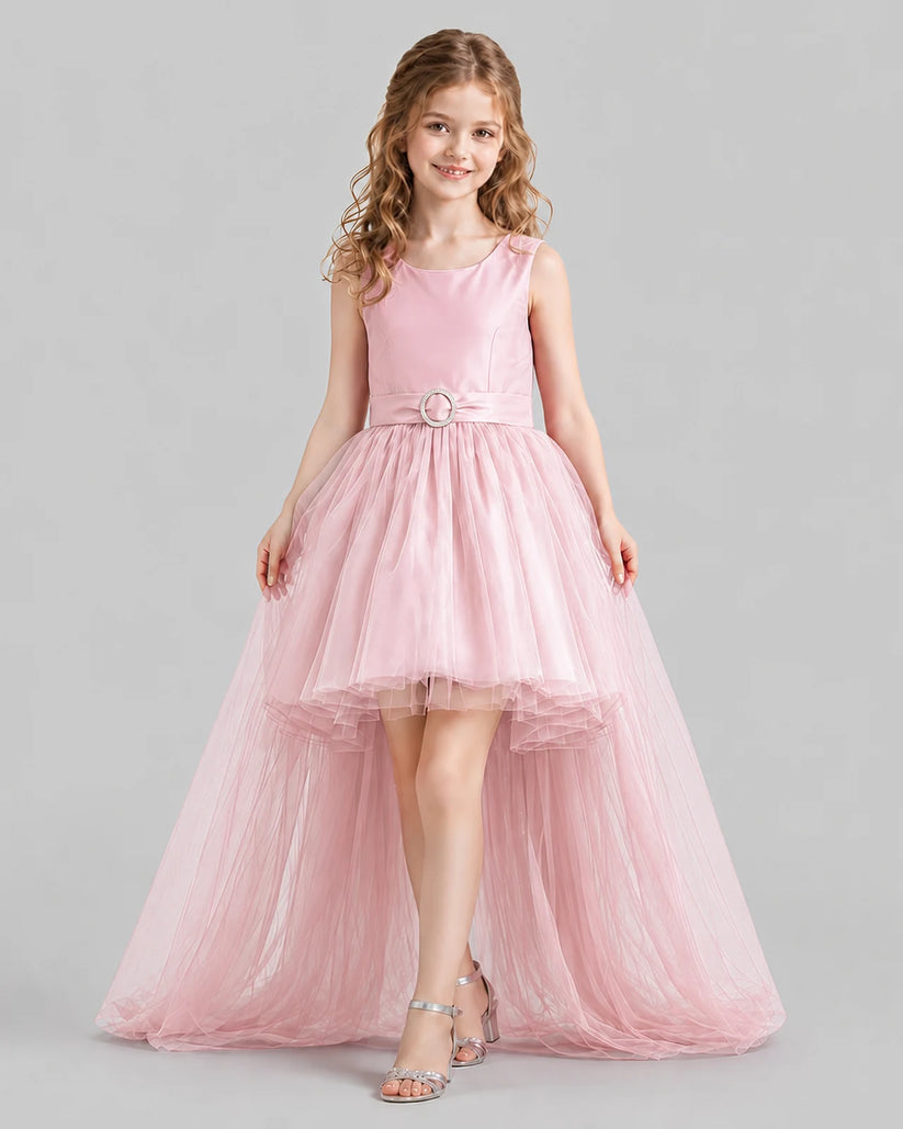 Pink Flared Girls Pageant Dresses Front