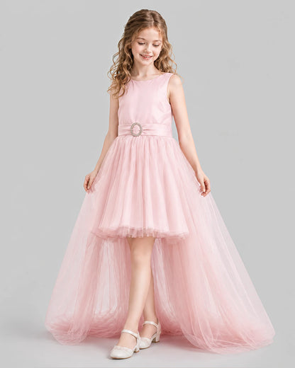 Pink Flared Girls Pageant Dresses Side