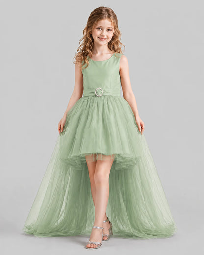 Sage Green Flared Girls Pageant Dresses Front