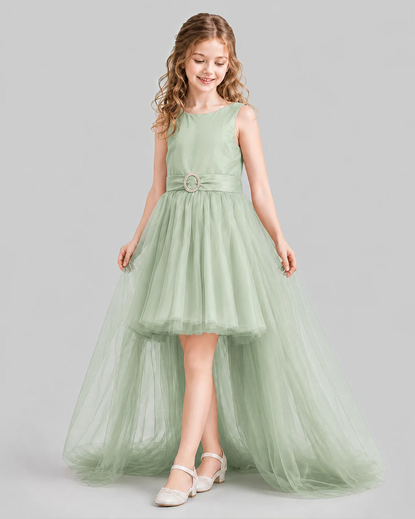 Sage Green Flared Girls Pageant Dresses Side
