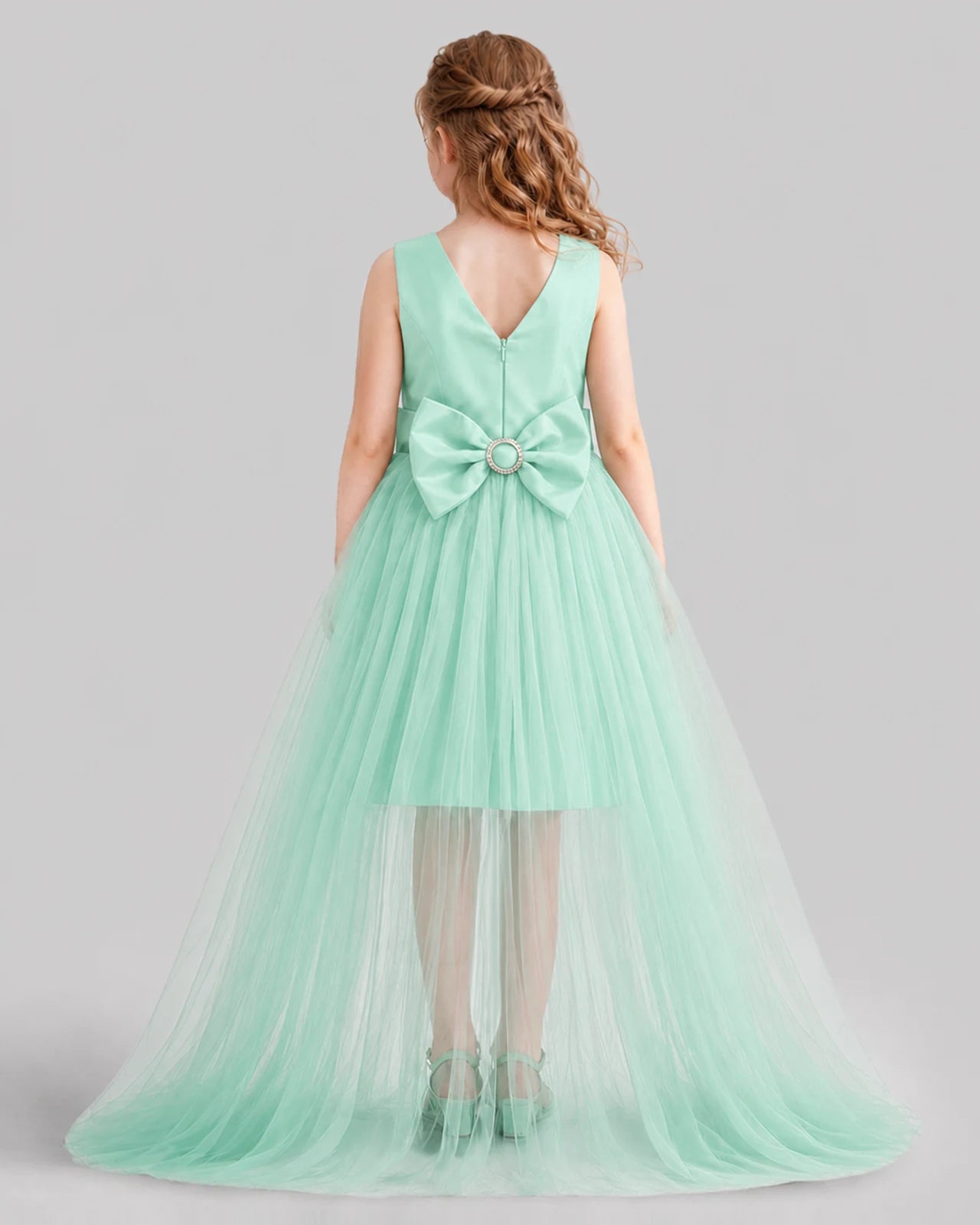 Turquoise Flared Girls Pageant Dresses Back