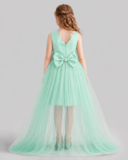 Turquoise Flared Girls Pageant Dresses Back
