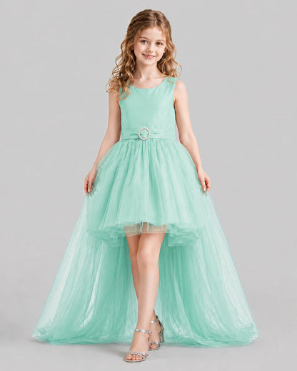 Turquoise Flared Girls Pageant Dresses Front