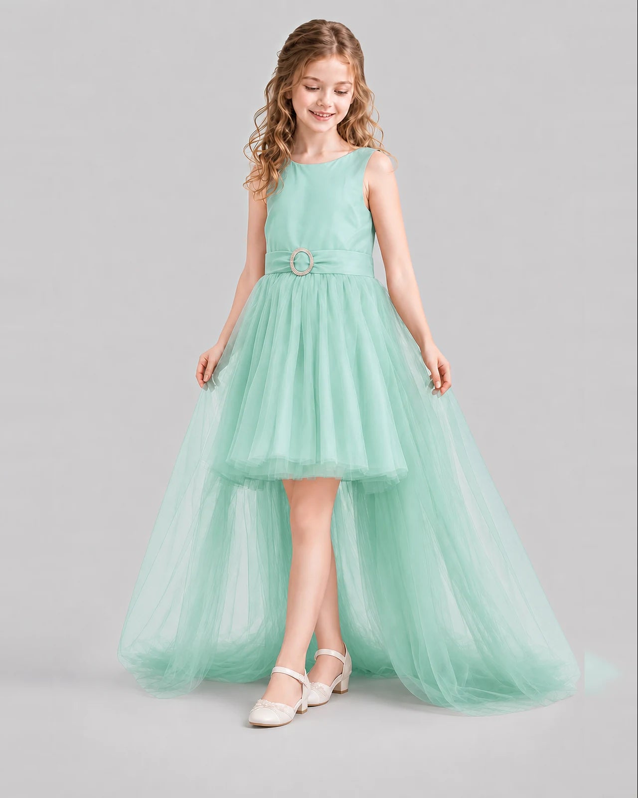 Turquoise Flared Girls Pageant Dresses Side