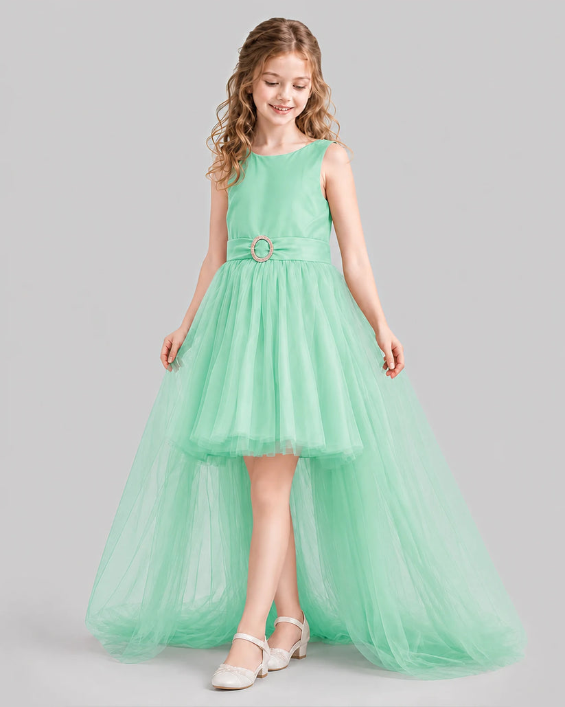Turquoise Flared Girls Pageant Dresses Side
