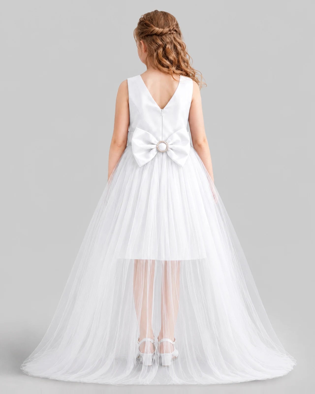 White Flared Girls Pageant Dresses Back