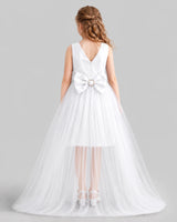 White Flared Girls Pageant Dresses Back