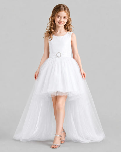 White Flared Girls Pageant Dresses Front