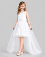 White Flared Girls Pageant Dresses Side