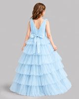 Baby Blue Ball Gown Girls Pageant Dresses Back