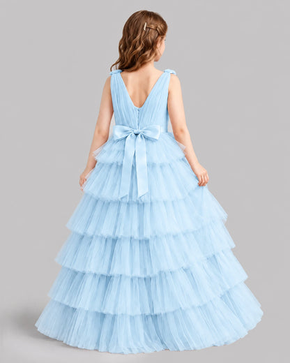 Baby Blue Ball Gown Girls Pageant Dresses Back