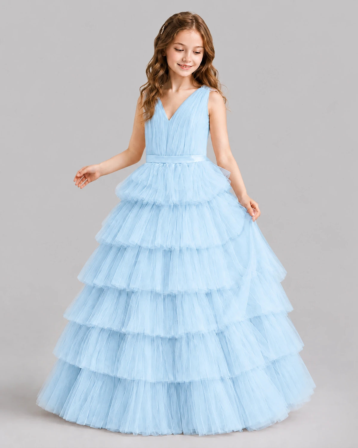 Baby Blue Ball Gown Girls Pageant Dresses Front