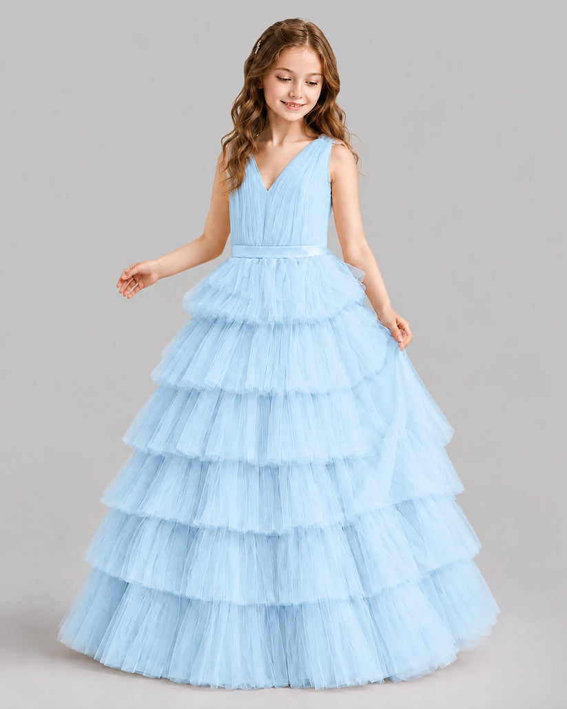 Baby Blue Ball Gown Girls Pageant Dresses Front