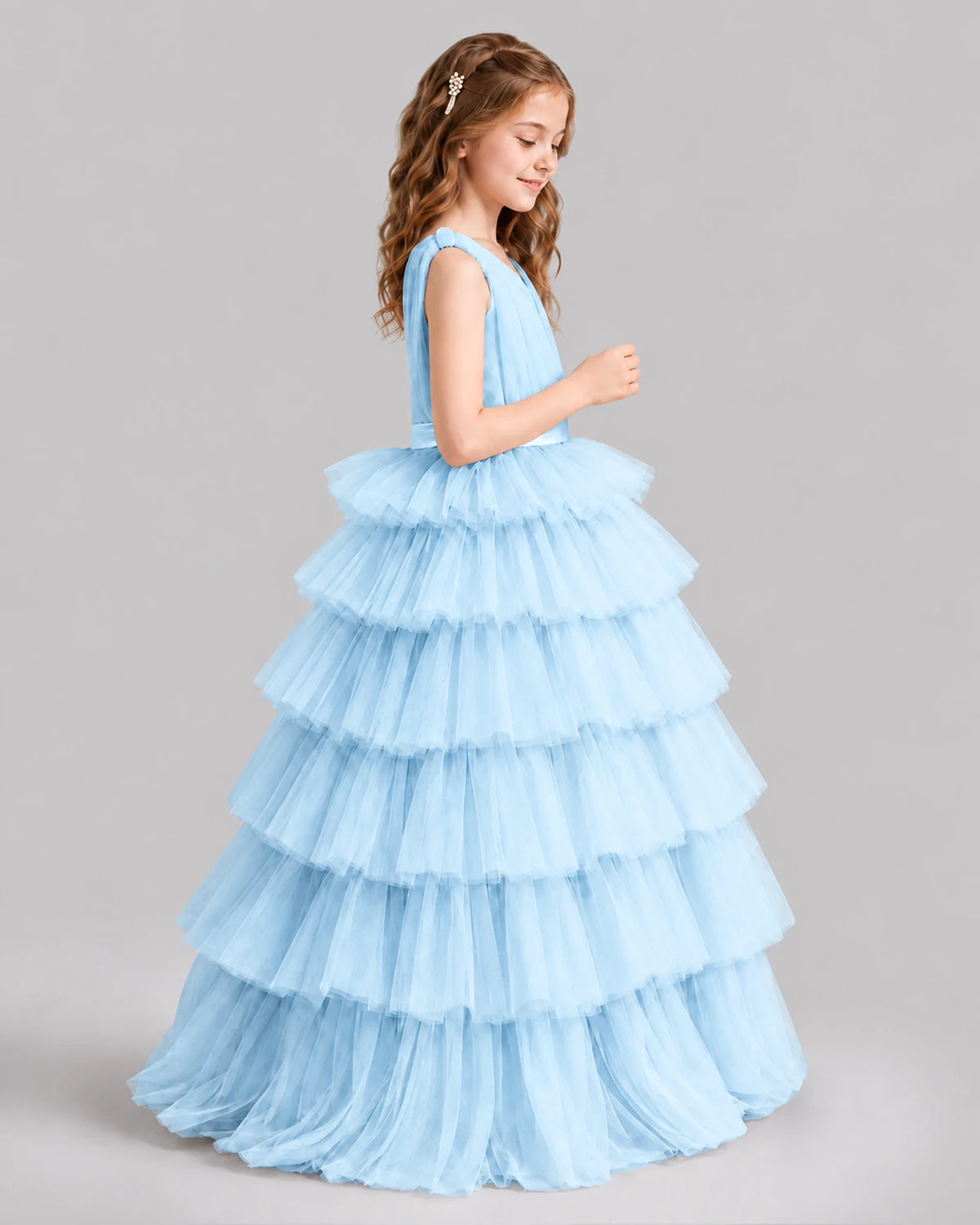 Baby Blue Ball Gown Girls Pageant Dresses Side