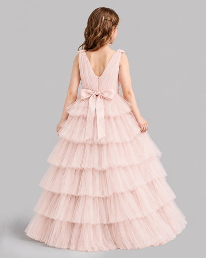 Blush Pink Ball Gown Girls Pageant Dresses Back