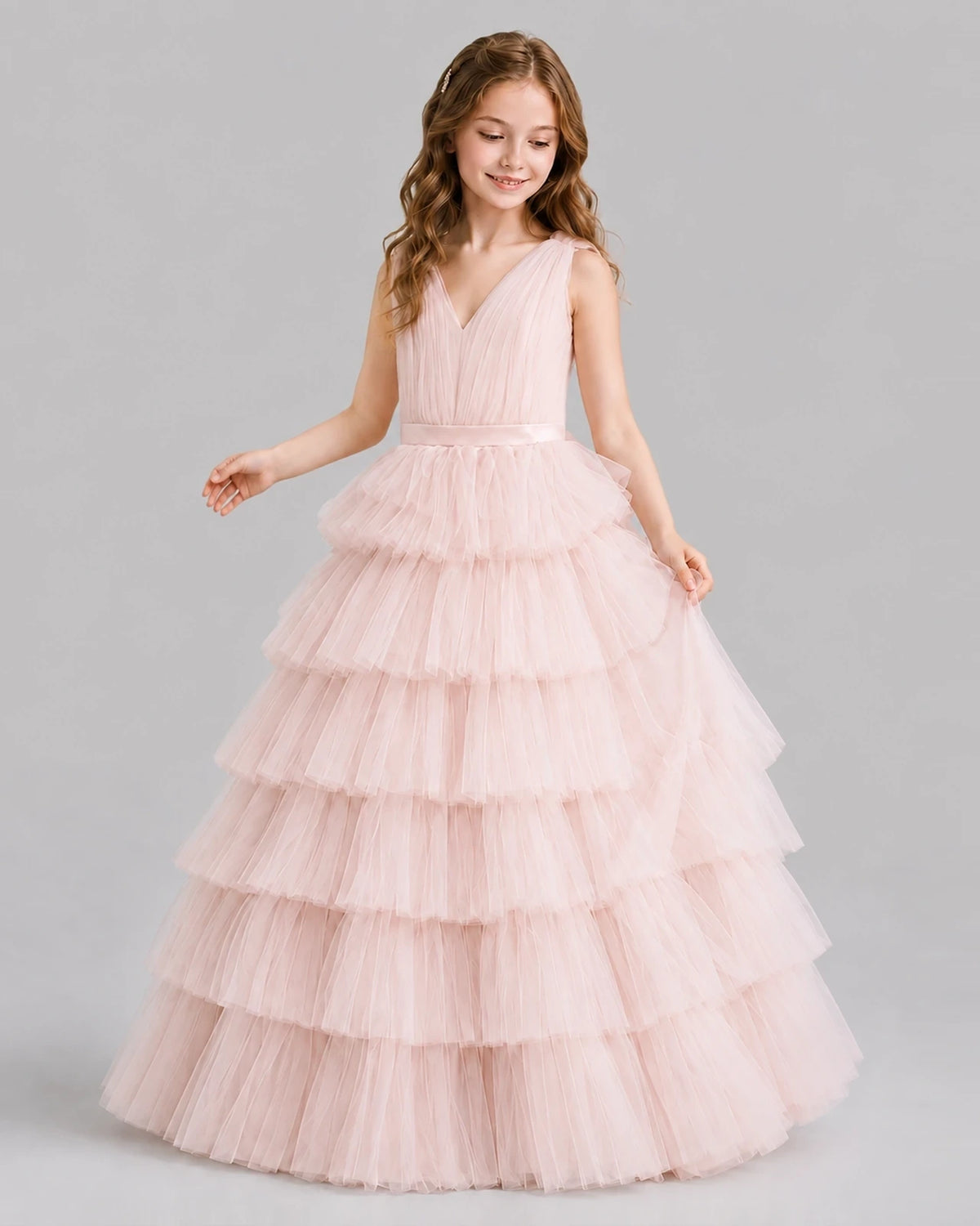 Blush Pink Ball Gown Girls Pageant Dresses Front