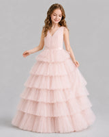 Blush Pink Ball Gown Girls Pageant Dresses Front