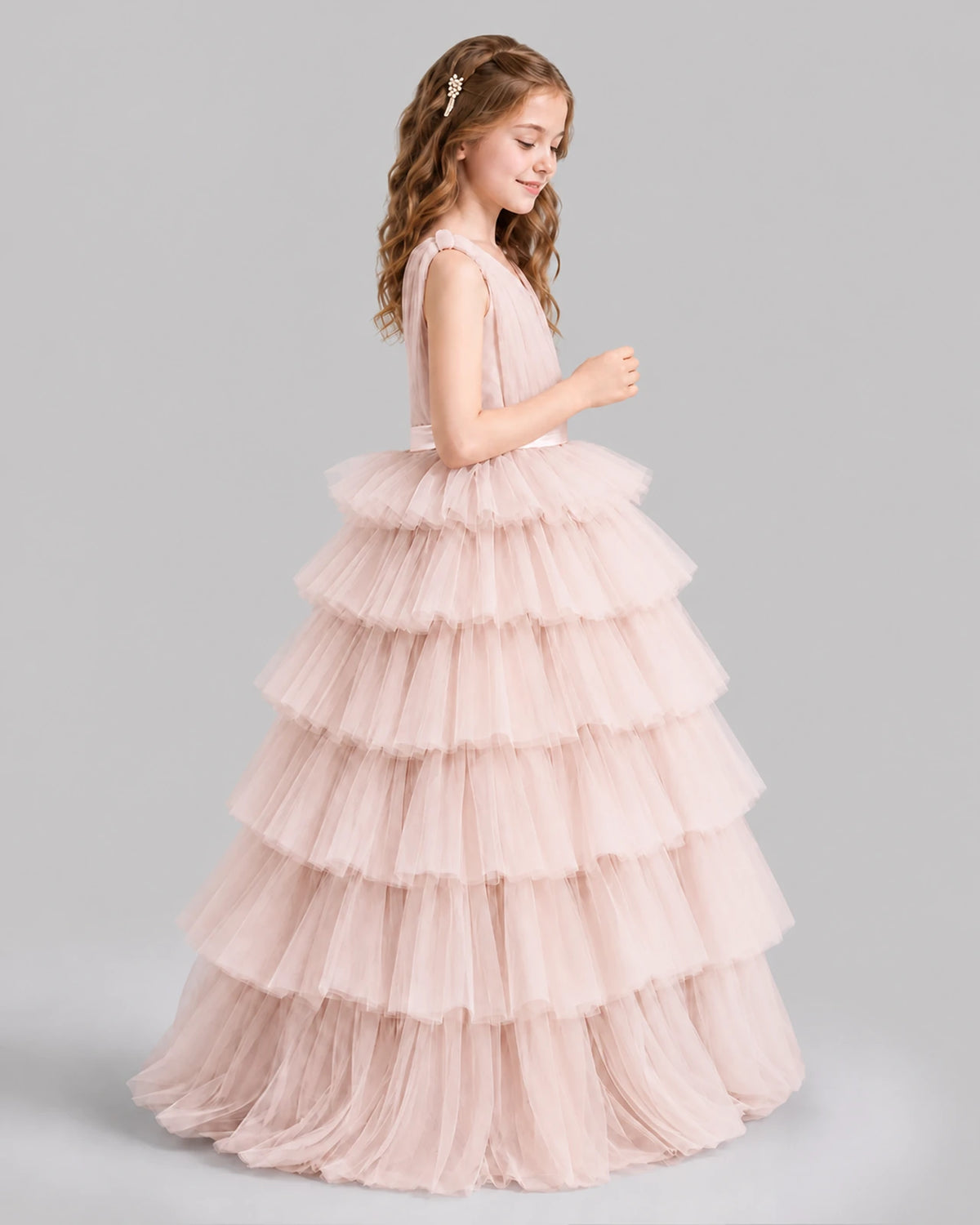 Blush Pink Ball Gown Girls Pageant Dresses Side