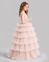 Blush Pink Ball Gown Girls Pageant Dresses Side