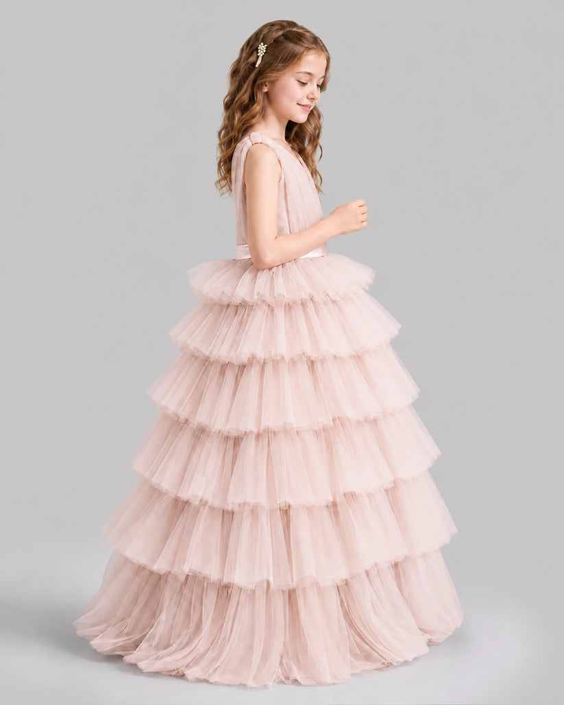 Blush Pink Ball Gown Girls Pageant Dresses Side
