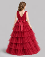 Burgundy Ball Gown Girls Pageant Dresses Back