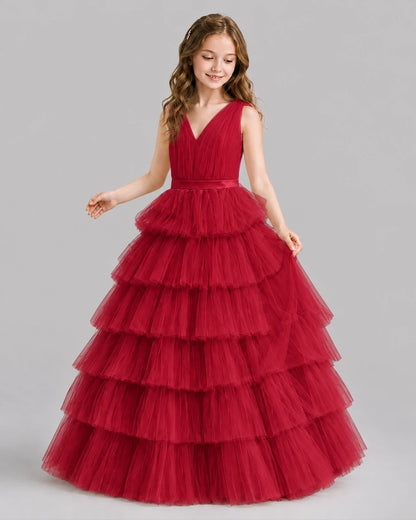 Burgundy Ball Gown Girls Pageant Dresses Front