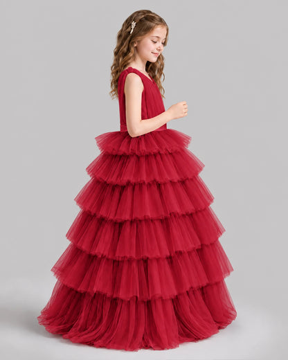 Burgundy Ball Gown Girls Pageant Dresses Side