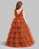 Burnt Orange Ball Gown Girls Pageant Dresses Back