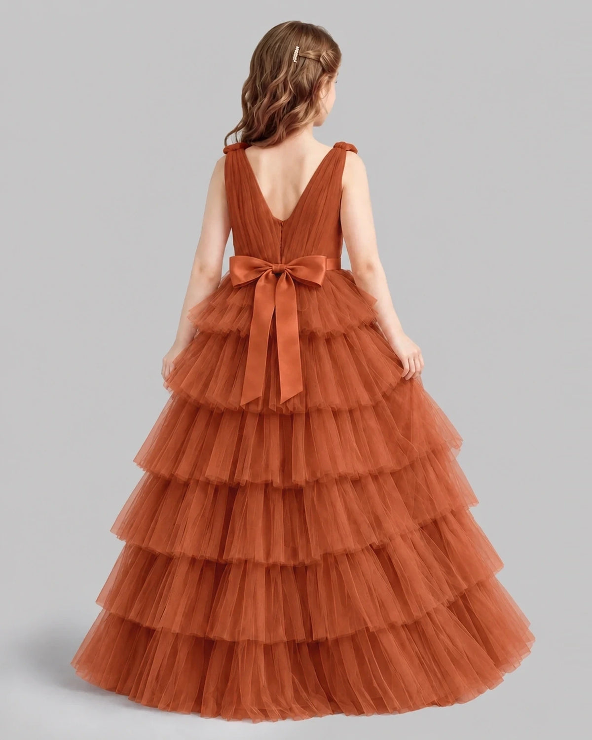 Burnt Orange Ball Gown Girls Pageant Dresses Back