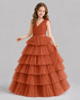 Burnt Orange Ball Gown Girls Pageant Dresses Front