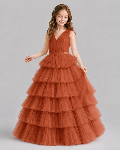 Burnt Orange Ball Gown Girls Pageant Dresses Front