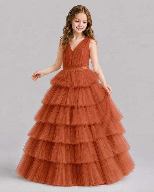 Burnt Orange Ball Gown Girls Pageant Dresses Front