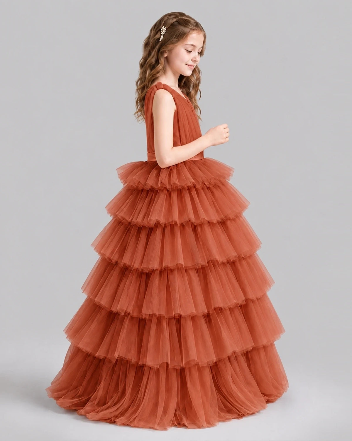 Burnt Orange Ball Gown Girls Pageant Dresses Side