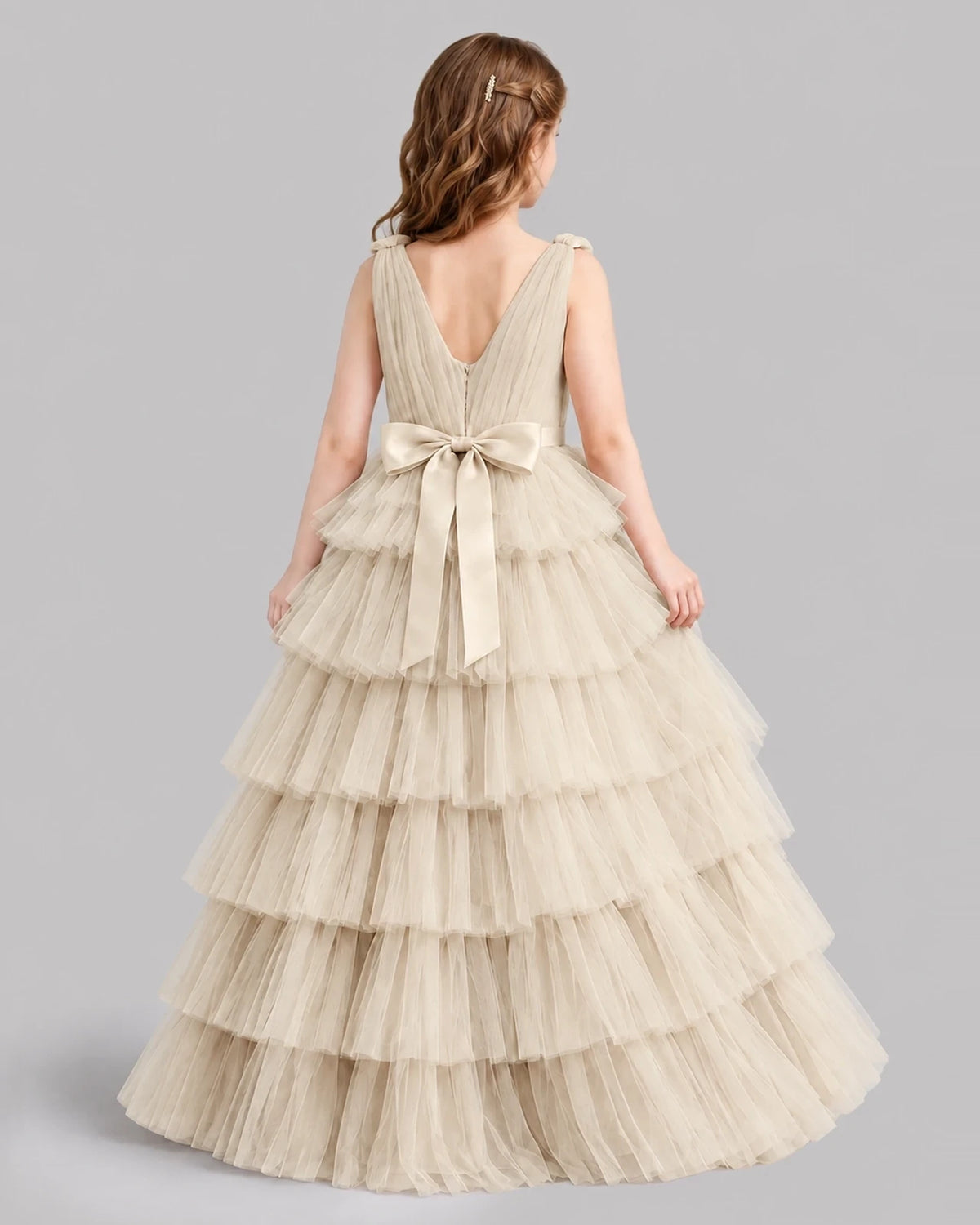 Champagne Ball Gown Girls Pageant Dresses Back