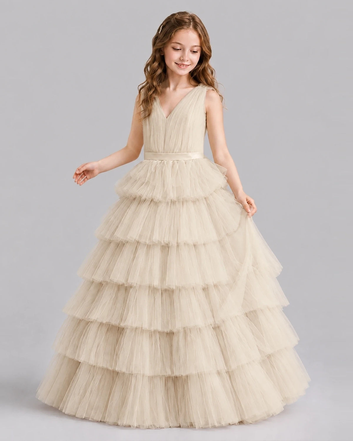 Champagne Ball Gown Girls Pageant Dresses Front