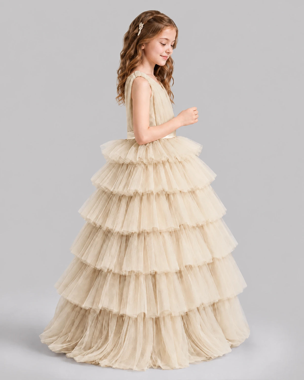 Champagne Ball Gown Girls Pageant Dresses Side