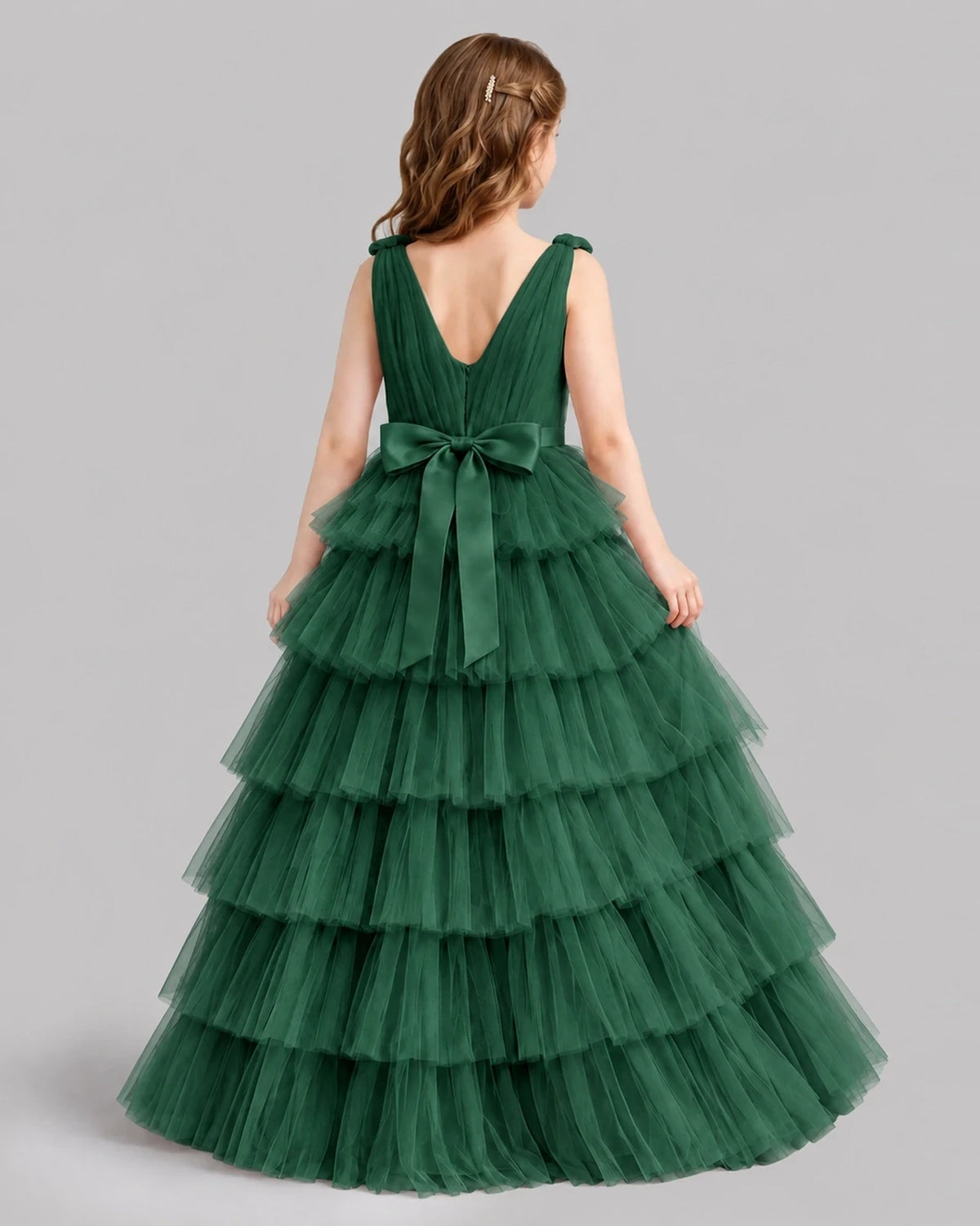 Dark Green Ball Gown Girls Pageant Dresses Back