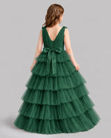 Dark Green Ball Gown Girls Pageant Dresses Back